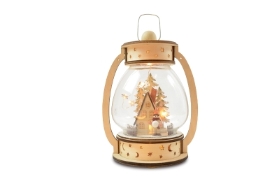 WOOD LANTERN LED WITH HOUSE DESIGN BATTERY OPERATED