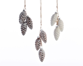 DECORATIVE GLASS HANGING PINECONE 3 COLOURS