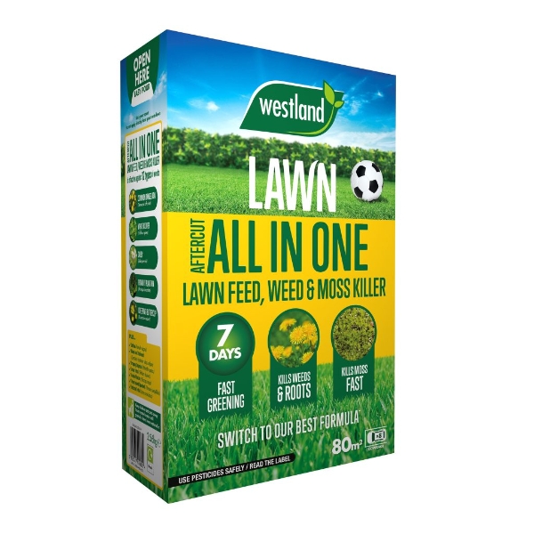 AFTERCUT ALL IN ONE LAWN FEED, WEED & MOSS KILLER.