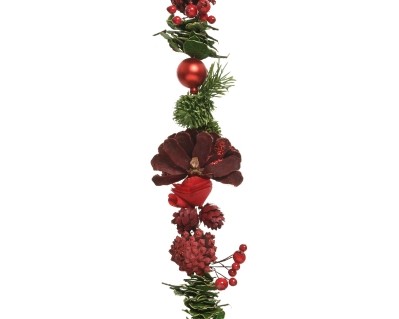 DECORATIVE NATURAL GARLAND RED 150CM