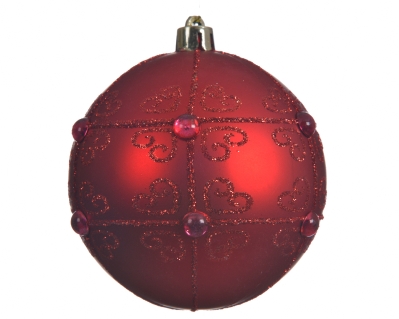 SHATTER PROOF BAUBLE WITH PEARLS RED 8CM