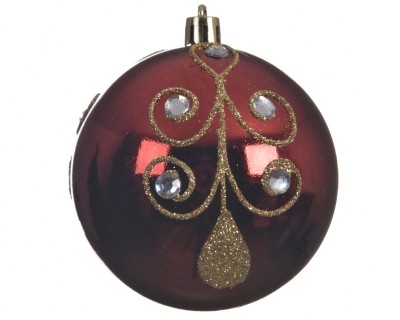 SHATTER PROOF BAUBLE SWIRL OXBLOOD 8CM