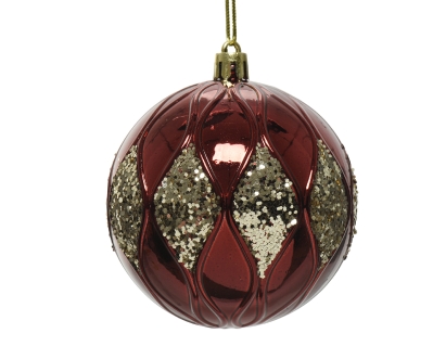 SHATTER PROOF BAUBLE OXBLOOD WITH GLITTER 8CM