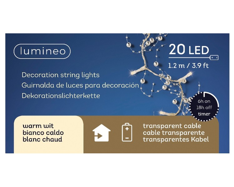 LED BEAD GARLAND SILVER BATTERY OPERATED WARM WHITE 120CM