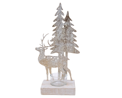 IRON TEALIGHT HOLDER WITH DEER AND TREE DESIGN