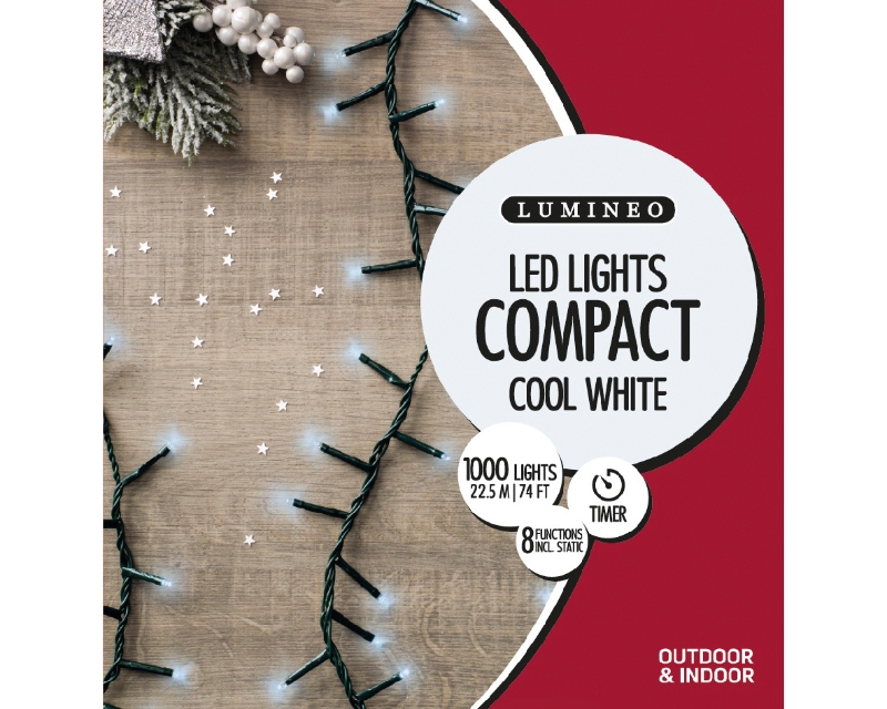 LED COMPACT TWINKLE LIGHTS COOL WHITE 1000 LIGHTS OUTDOOR OR INDOOR