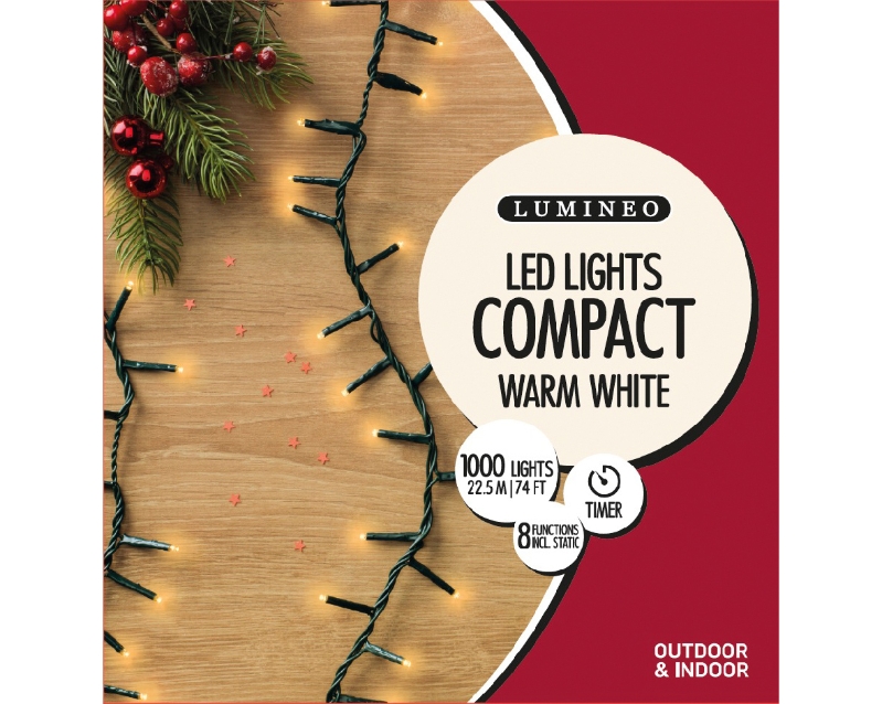 LED COMPACT TWINKLE LIGHTS WARM WHITE 1000 LIGHTS OUTDOOR OR INDOOR