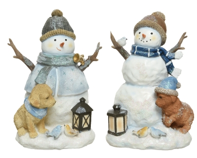 POLY SNOWMAN WITH PUPPY 2 DESIGNS 24CM