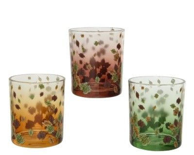 GLASS TEA LIGHT HOLDER 3 COLOURS 8.3CM