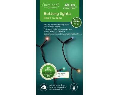 LED DURAWISE BASIC TWINKLE LIGHTS BATTERY OPERATED INDOOR OR OUTDOOR 48 LIGHTS 3 COLOURS