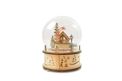 GLASS DECO BALL MUSICAL BOX CHRISTMAS MARKET SCENE LED BATTERY OPERATED