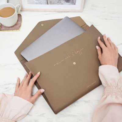 KATIE LOXTON LAPTOP CASE BE BRILLIANT MAKE IT HAPPEN TAUPE