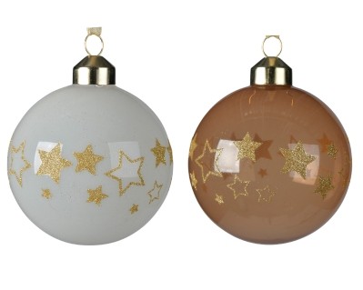 DECORATIVE BAUBLE GLITTER STARS BROWN 2 DESIGNS 8CM