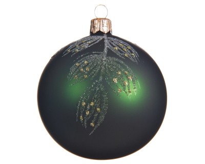 DECORATIVE GLASS BAUBLE BRANCH DESIGN PINE GREEN 8CM