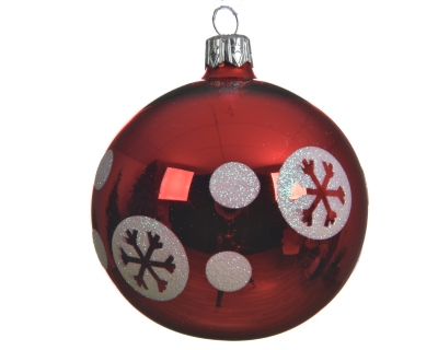 DECORATIVE GLASS BAUBLE DOT AND SNOWFLAKE DESIGN CHRISTMAS RED 8CM