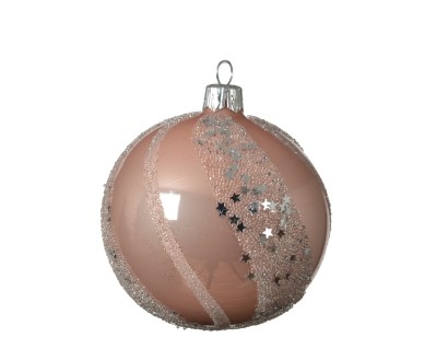 DECORATIVE GLASS BAUBLE STAR DESIGN BLUSH PINK 8CM