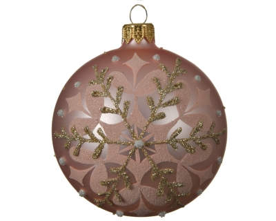 DECORATIVE GLASS BAUBLE WITH SNOWFLAKE DESIGN BLUSH PINK 8CM