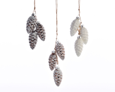 DECORATIVE GLASS HANGING PINECONE 3 COLOURS