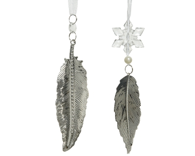 DECORATIVE HANGING SILVER IRON FEATHER 2 DESIGNS