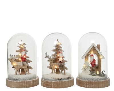 LED MDF CLOCHE SCENERIES BATTERY OPERATED 3 DESIGNS 15.5CM