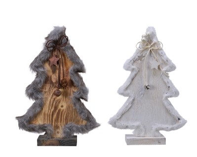 PINE WOOD TREE WITH FUR TRIM 2 COLOURS 30CM