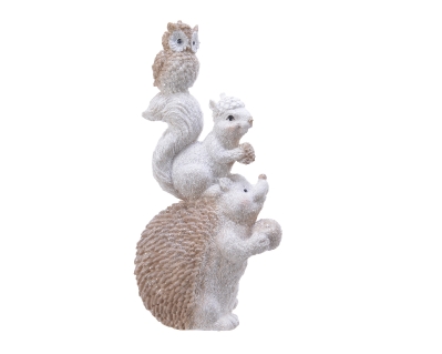 POLY HEDGEHOG WITH SQUIRREL AND OWL ORNAMENT 20.5CM