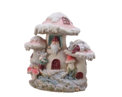 POLY MONEY BOX MUSHROOM HOUSE 18CM