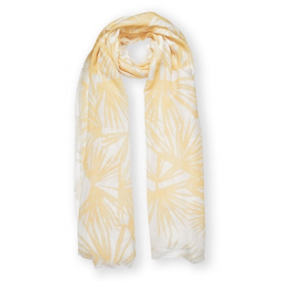 KATIE LOXTON PRINTED SCARF TROPICAL LEAF PRINT WHITE AND YELLOW