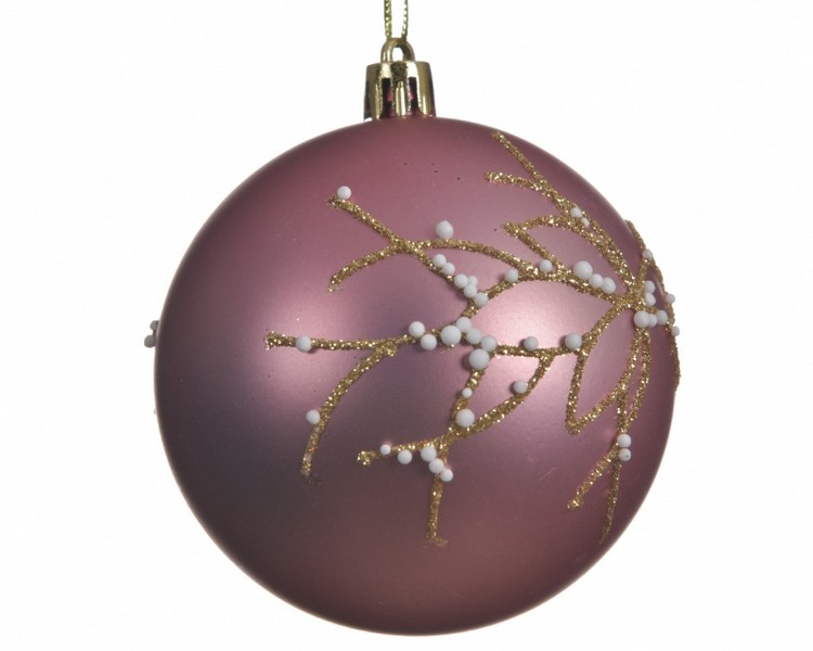 SHATTERPROOF BAUBLE WITH GLITTER VELVET PINK 2 DESIGNS 8CM