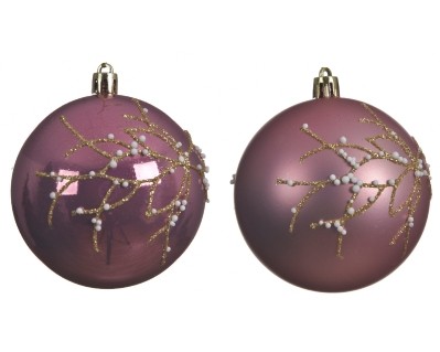 SHATTERPROOF BAUBLE WITH GLITTER VELVET PINK 2 DESIGNS 8CM