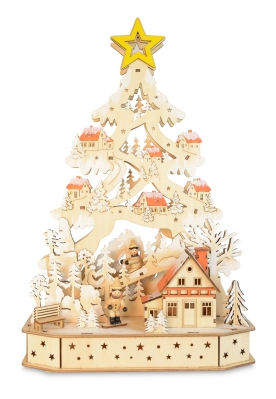 WOOD ARCH TREE WINTER SCENE BATTERY OPERATED LED