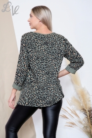 Ladies Leopard Print Asymmetrical Top Khaki