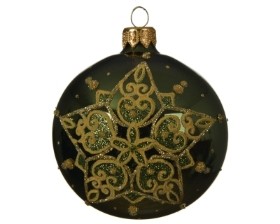 GLASS DECORATIVE BAUBLE STAR DESIGN PINE GREEN 8CM