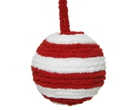 FOAM BAUBLE RED AND WHITE STRIPE 8CM
