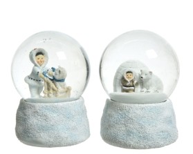 WHITE ESKIMO SNOWGLOBE 2 DESIGNS 13.5CM