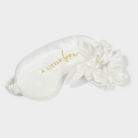 KATIE LOXTON BEAUTIFULLY BOXED SILKY SCRUNCHIE AND EYE MASK SET A LITTLE LOVE WHITE