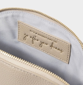 KATIE LOXTON SECRET MESSAGE WASH BAG IT'S A LOVELY DAY TO GO AFTER YOUR DREAMS TAUPE