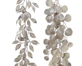 ARTIFICIAL LEAF GARLAND CHAMPAGNE GLITTER 2 DESIGNS 150CM