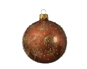 DECORATIVE GLASS BAUBLE BROWN WITH GOLD TWIGS 8CM