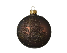 DECORATIVE GLASS BAUBLE BROWN WITH TREE DESIGN 8CM