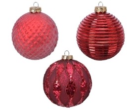 DECORATIVE GLASS BAUBLE RED 3 DESIGNS 10CM