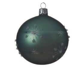 DECORATIVE GLASS BAUBLE SAGE GREEN SNOWFLAKE DESIGN 8CM