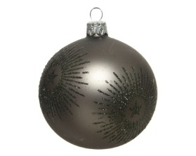 DECORATIVE GLASS BAUBLE WARM GREY WITH STARBURST DESIGN 8CM