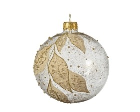 DECORATIVE GLASS BAUBLE WITH LEAF DESIGN TRANSPARENT 8CM