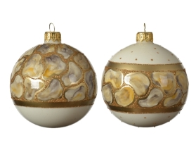 DECORATIVE GLASS BAUBLE WITH MARBLE DESIGN GOLD 8CM