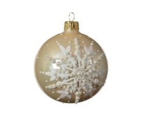 DECORATIVE GLASS BAUBLE WITH SNOWFLAKE DESIGN LIGHT CARAMEL 8CM