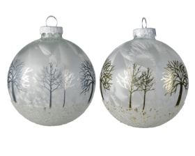 DECORATIVE GLASS BAUBLE WITH TREES 2 DESIGNS 8CM