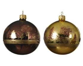 DECORATIVE WITH GLASS BAUBLE WITH ENAMEL TREE DESIGN 2 COLOURS 8CM