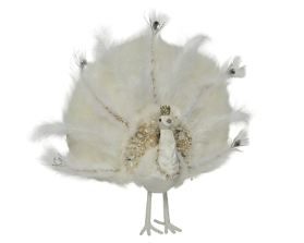 FAUX FUR BIRD WITH FEATHERS WHITE