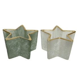 GLASS STAR FROSTED TEALIGHT HOLDER 2 COLOURS
